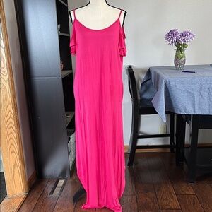 White Mark Women’s Sz XL Adjustable Strap Ruffle Sleeve Fuscia Maxi Dress